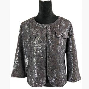 Ruby Rd Geometric Patterned Jacket in Gunmetal Grey  Size 10  EUC